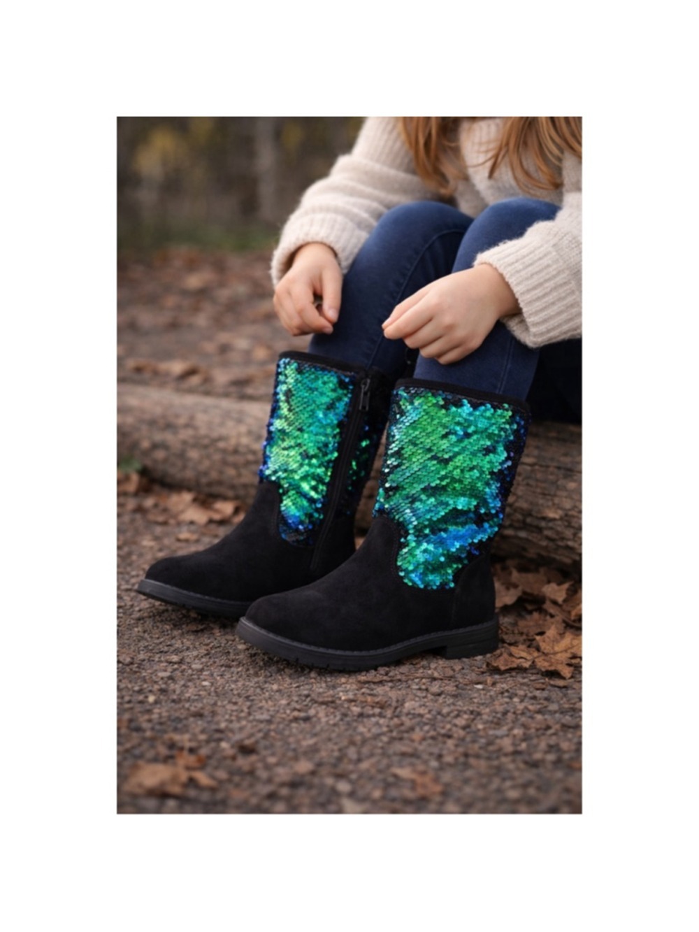 Cupcake Couture Girls Boots Black Faux Suede Sequins Size 1